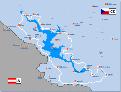 Karte Rund um den Lipno-Stausee